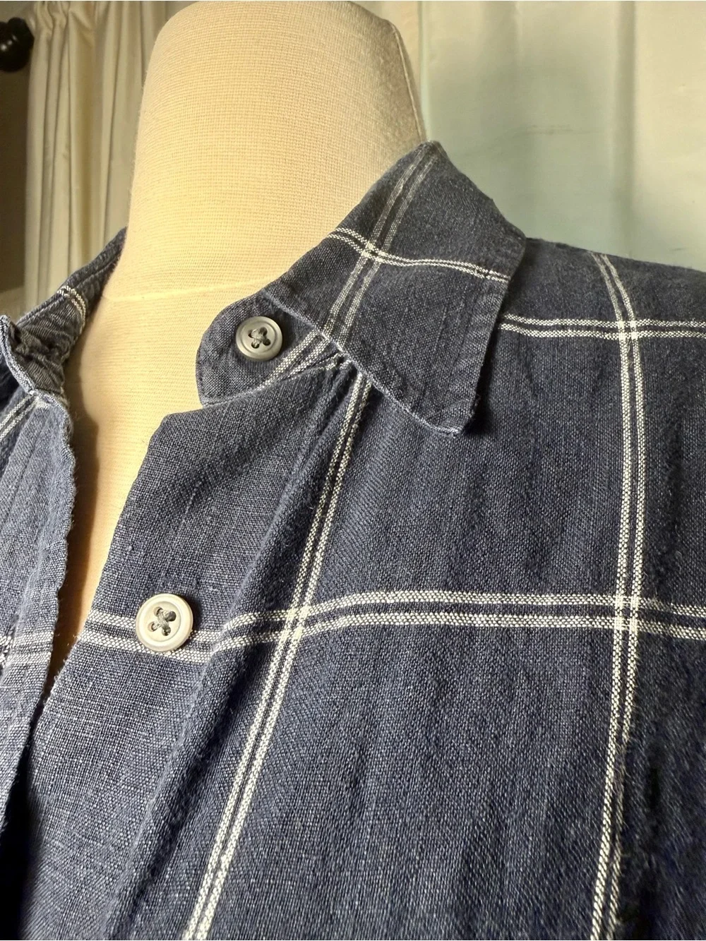 Ralph Lauren 100 Linen Navy Windowpane Button-Up Shirt - Picture 2 of 9